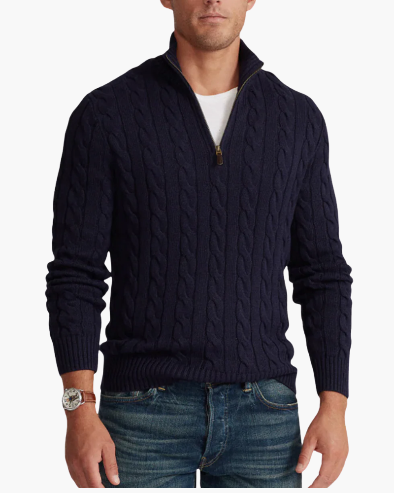 OLD MONEY HALF-ZIP CABLE SWEATER
