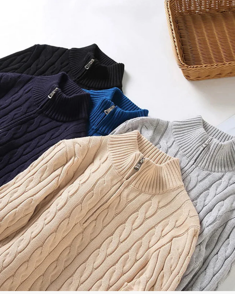 OLD MONEY HALF-ZIP CABLE SWEATER