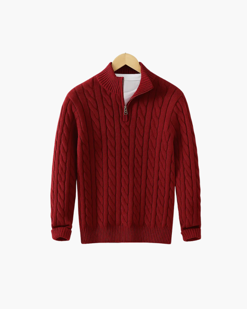 OLD MONEY HALF-ZIP KABELPULLOVER - 100 % BAUMWOLLE