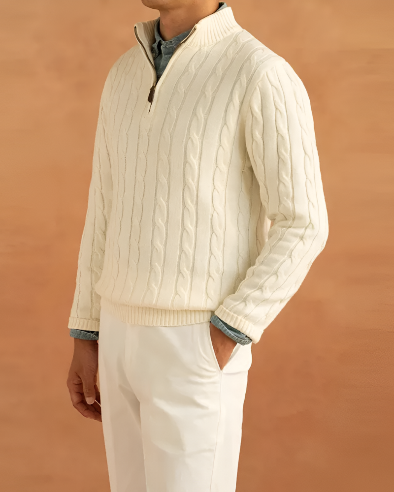 OLD MONEY HALF-ZIP CABLE SWEATER - 100% COTTON