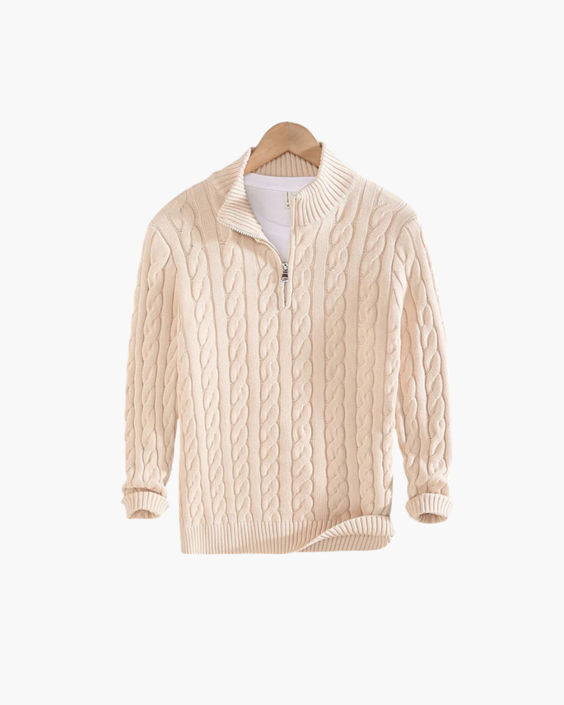 OLD MONEY HALF-ZIP CABLE SWEATER - 100% COTTON