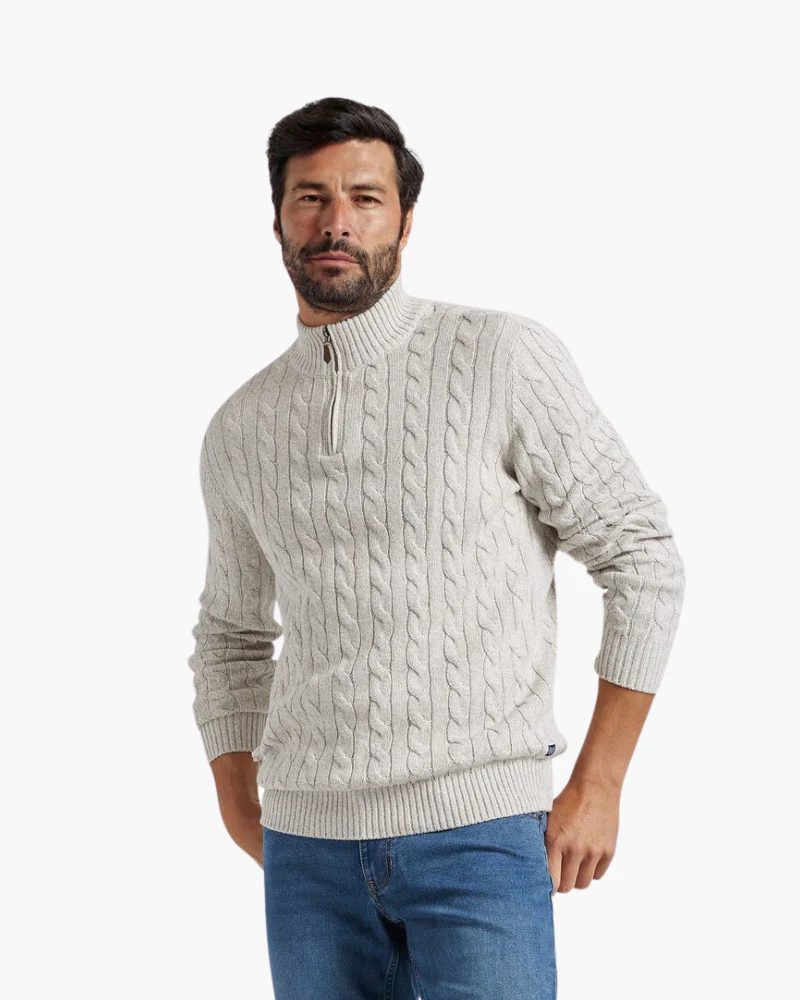 OLD MONEY HALF-ZIP CABLE SWEATER - 100% COTTON