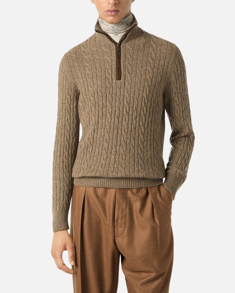 OLD MONEY HALF-ZIP CABLE SWEATER - 100% CASHMERE