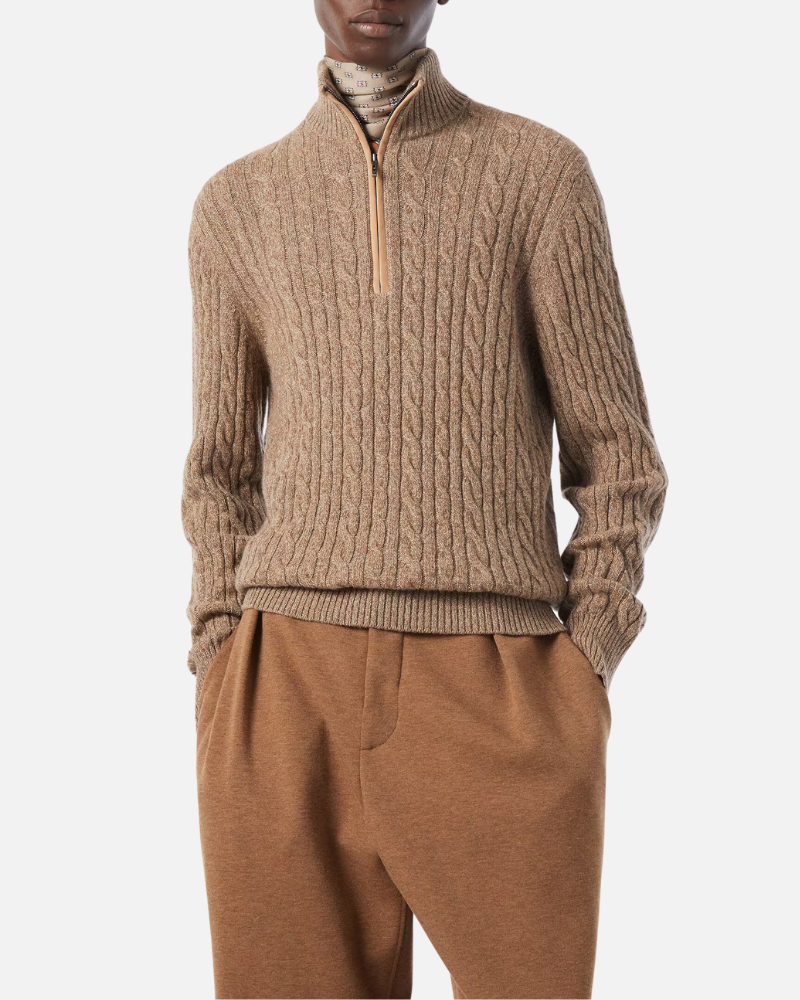 OLD MONEY HALF-ZIP CABLE SWEATER - 100% CASHMERE