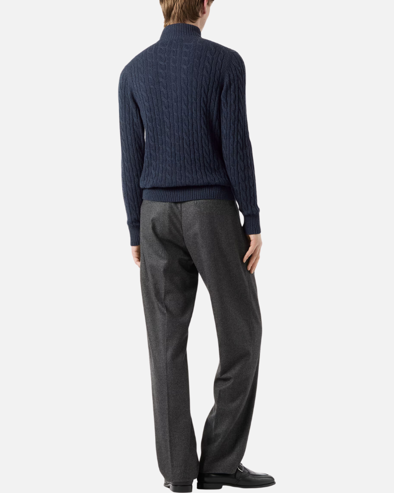 OLD MONEY HALF-ZIP CABLE SWEATER - 100% CASHMERE