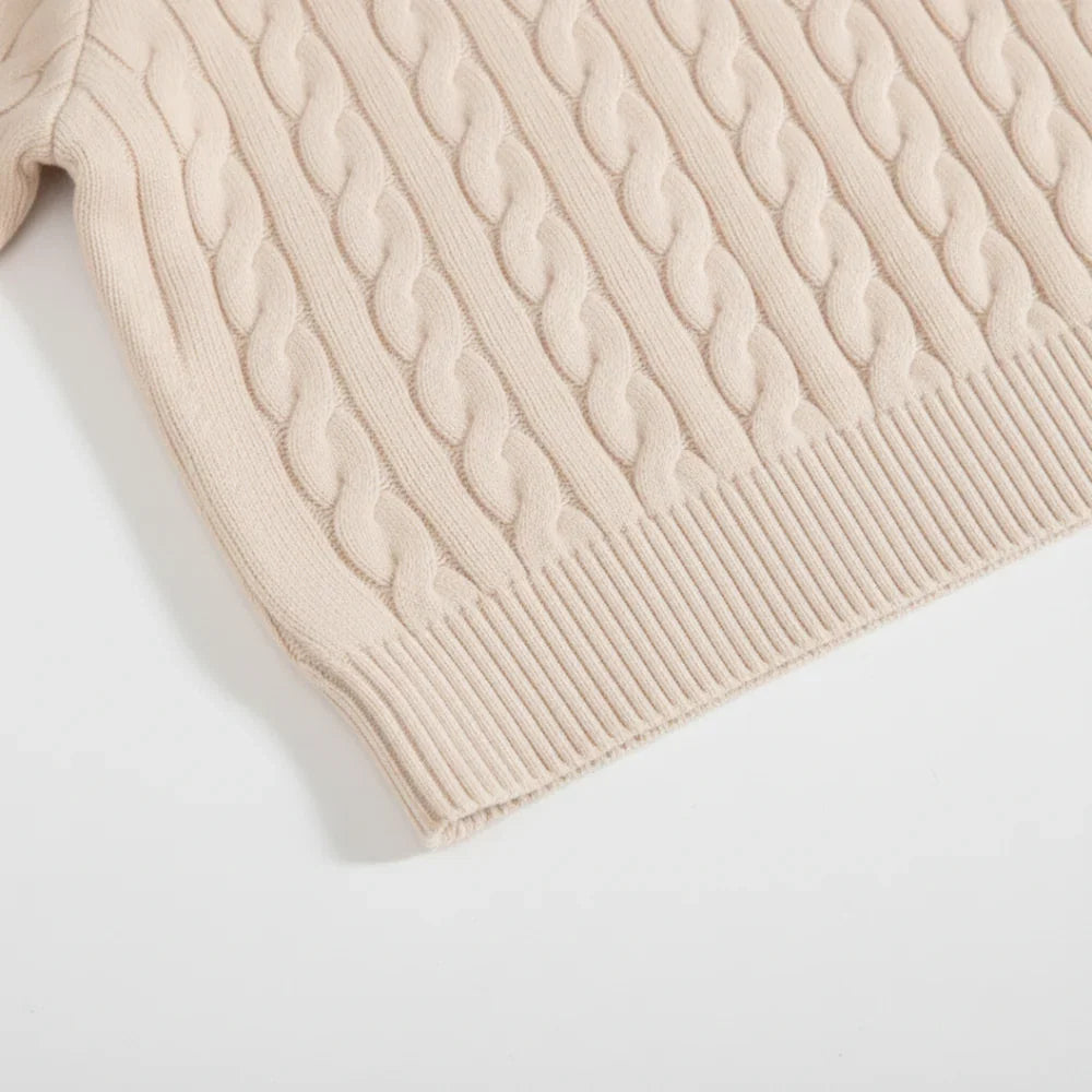 OLD MONEY HALF-ZIP CABLE SWEATER - 100% COTTON