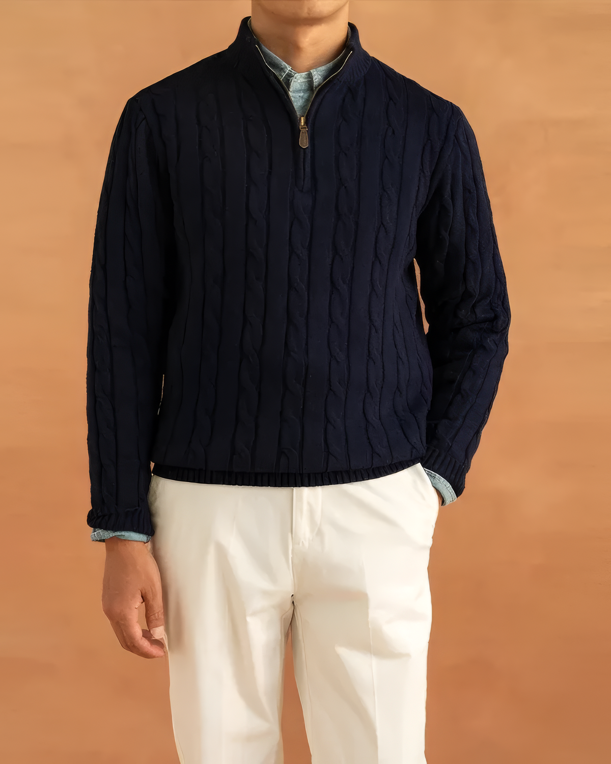 OLD MONEY HALF-ZIP CABLE SWEATER - 100% COTTON