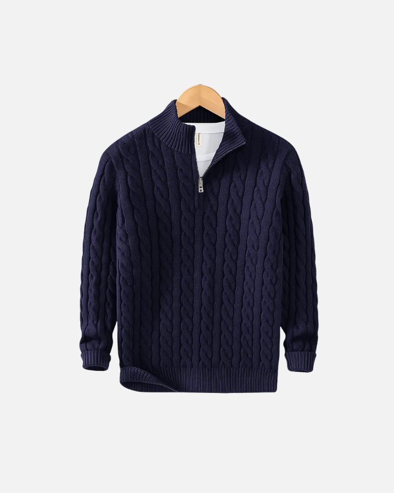 OLD MONEY HALF-ZIP CABLE SWEATER - 100% COTTON