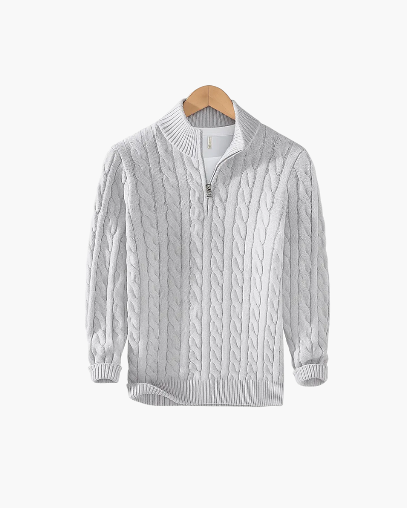 OLD MONEY HALF-ZIP CABLE SWEATER - 100% COTTON
