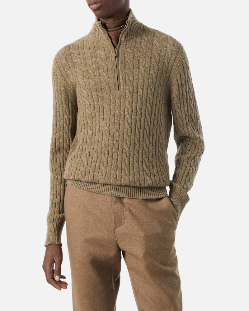 OLD MONEY HALF-ZIP CABLE SWEATER - 100% CASHMERE