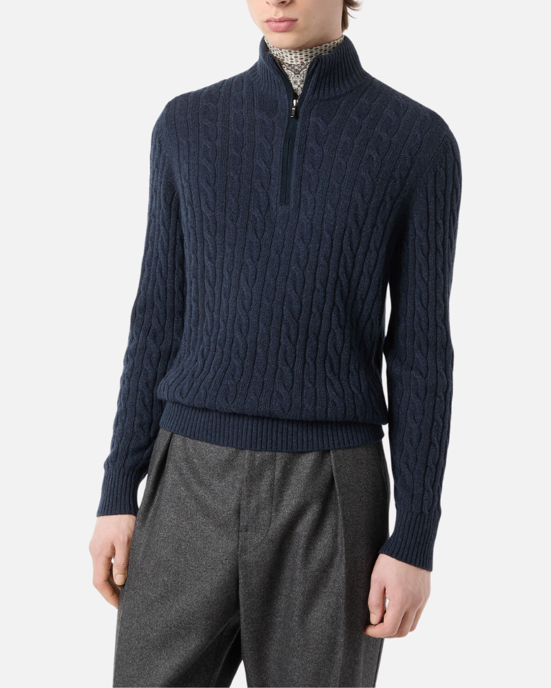 OLD MONEY HALF-ZIP CABLE SWEATER - 100% CASHMERE