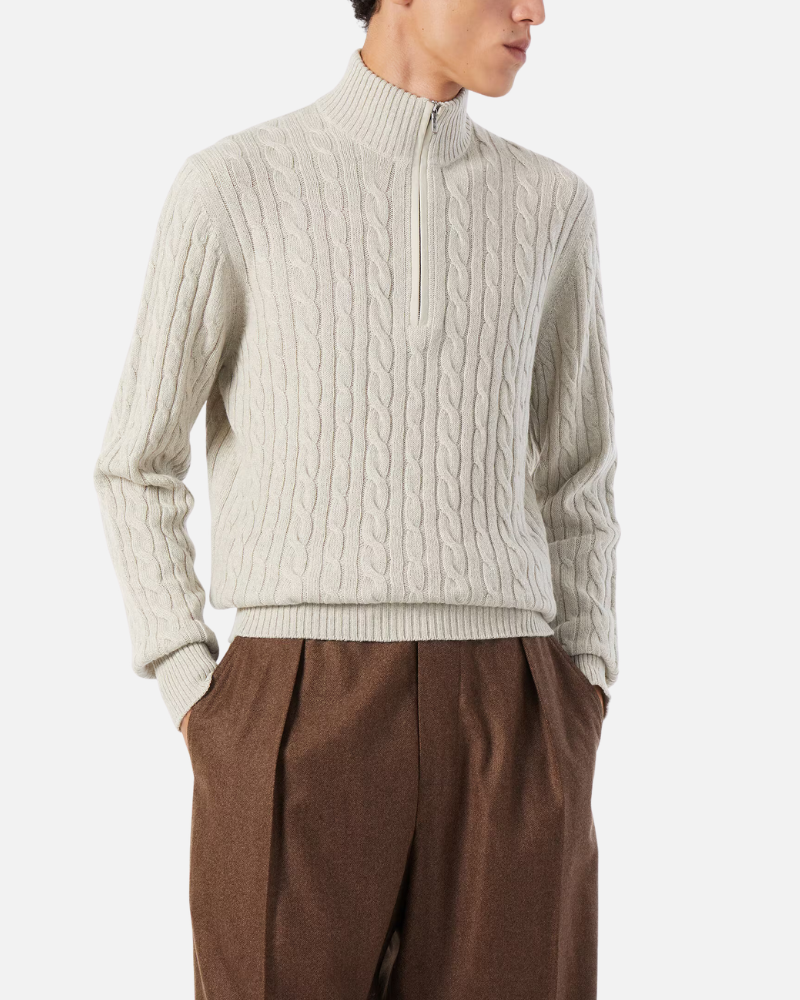 OLD MONEY HALF-ZIP CABLE SWEATER - 100% CASHMERE