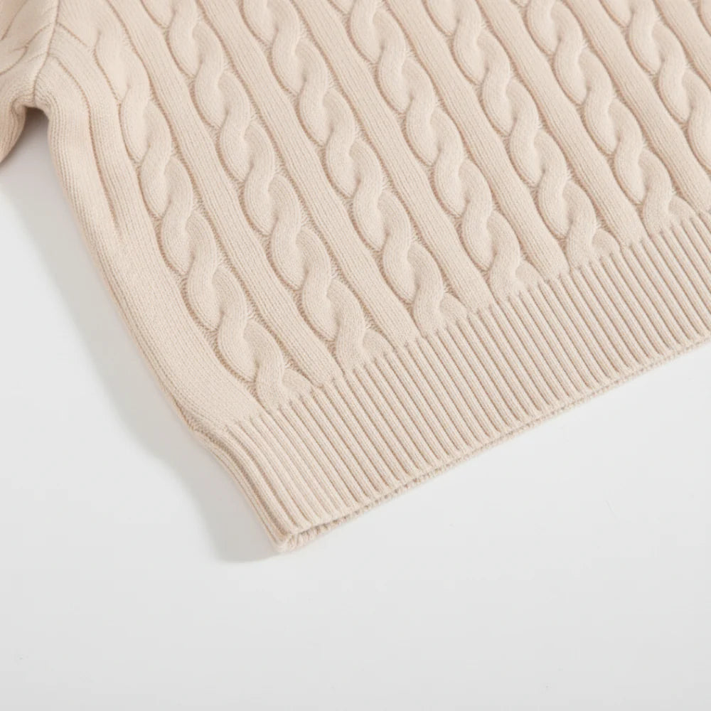 OLD MONEY HALF-ZIP KABELPULLOVER - 100 % BAUMWOLLE